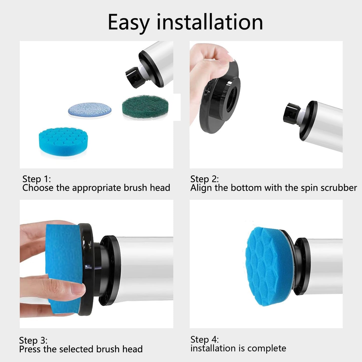 Electric Spin Scrubber Brush Heads Set,4 Pack Replaceable Brush Heads for Cordless Power Scrubber, for Household Cleaning Brushes Kitchen Bathroom Floor Tile Car Black